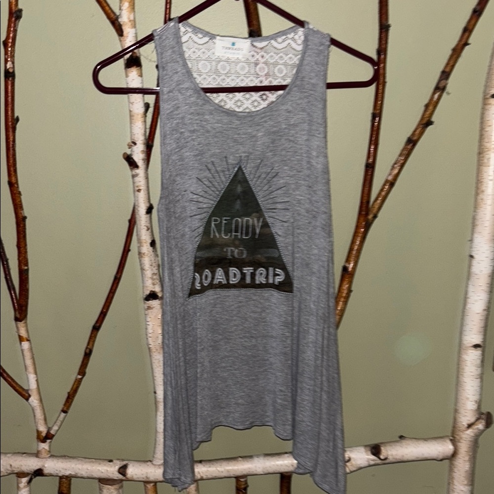Gray Sleeveless Top with Graphic Print